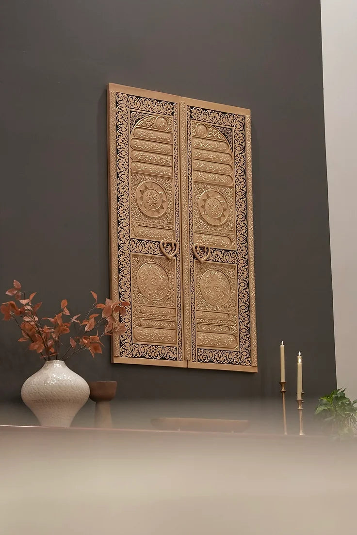 Islamic Home Decor – Bab-e-Rahma Kaabah Door Wall Panel – Gold Finish Embossing