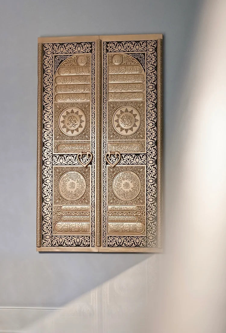 Luxury Islamic Wall Art in Prayer Room – Bab-e-Rahma Kaaba Door Piece – Interior Styling